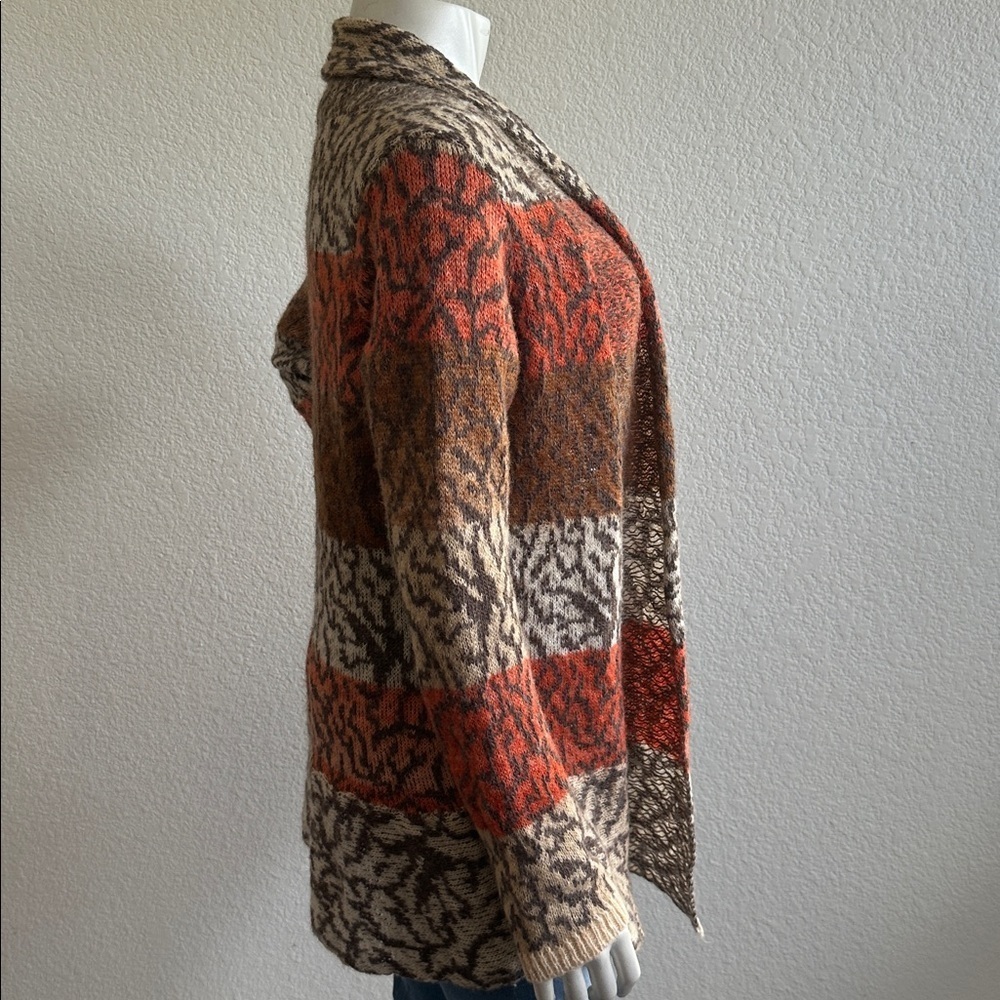 Anthropologie Wool Alpaca blend Cardigan Sweater Colorblock Fall Orange Rust - Picture 4 of 7